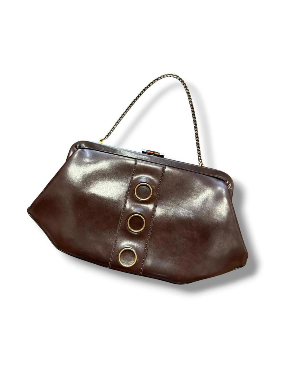 Vintage Brown Gold O Ring Leather Purse